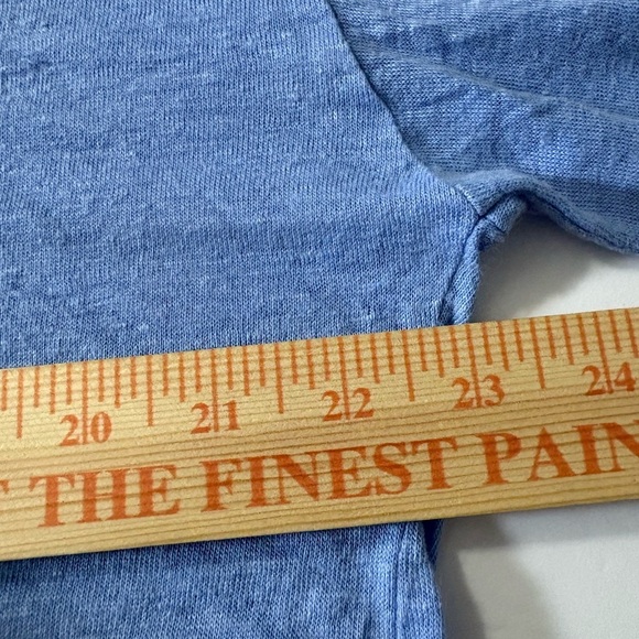 Relaxed Blue Linen V-Neck Top with Short Sleeves. Very Soft Comfy, Relaxed Fit - Picture 6 of 9